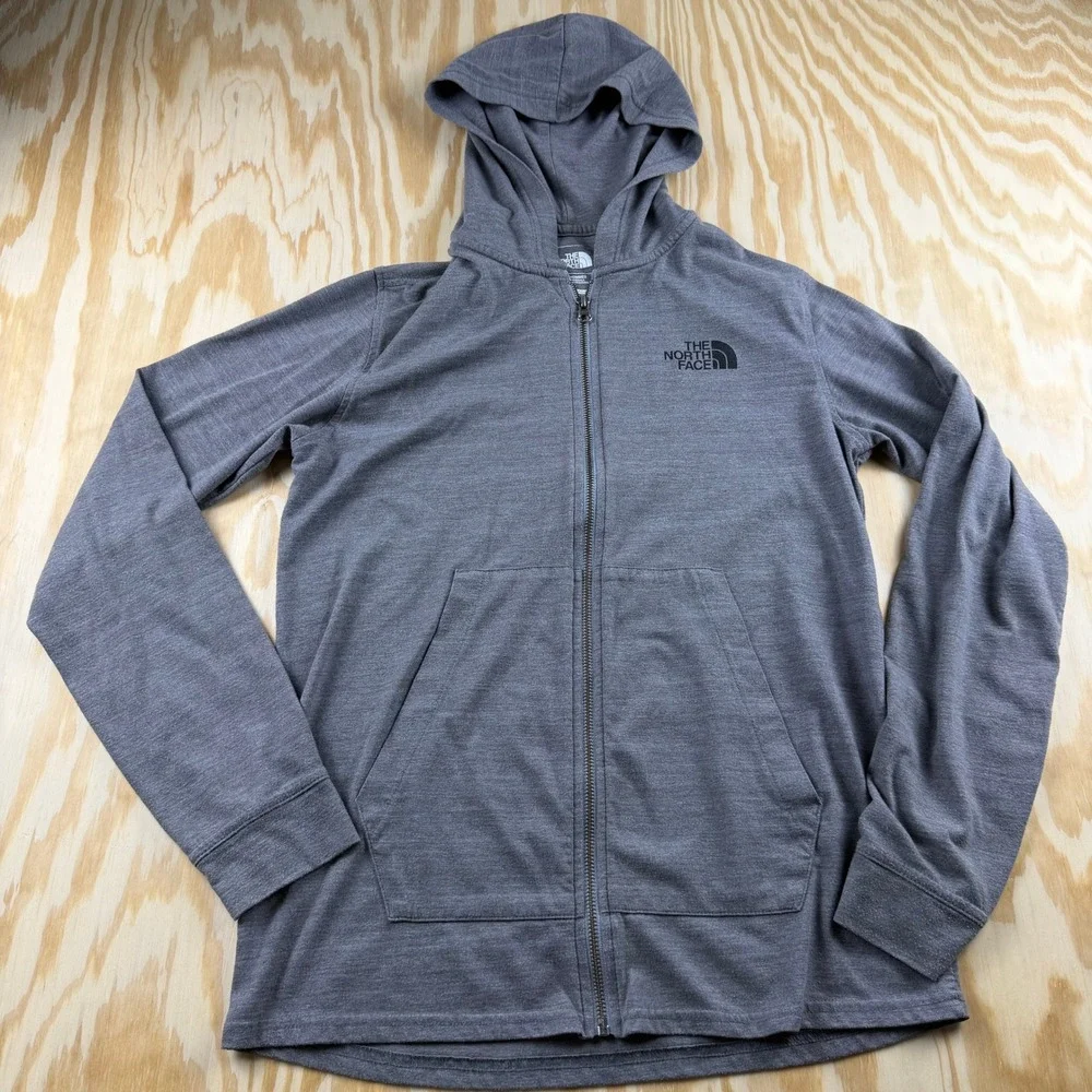 The North Face Mens Gray Full Zip Hoodie Standard Fit Small Heathered Logo